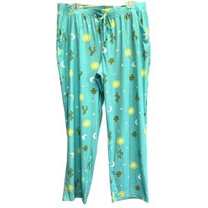 Sonoma Womens Sleepwear Green Cactus Print Pajama Pants Pockets Large